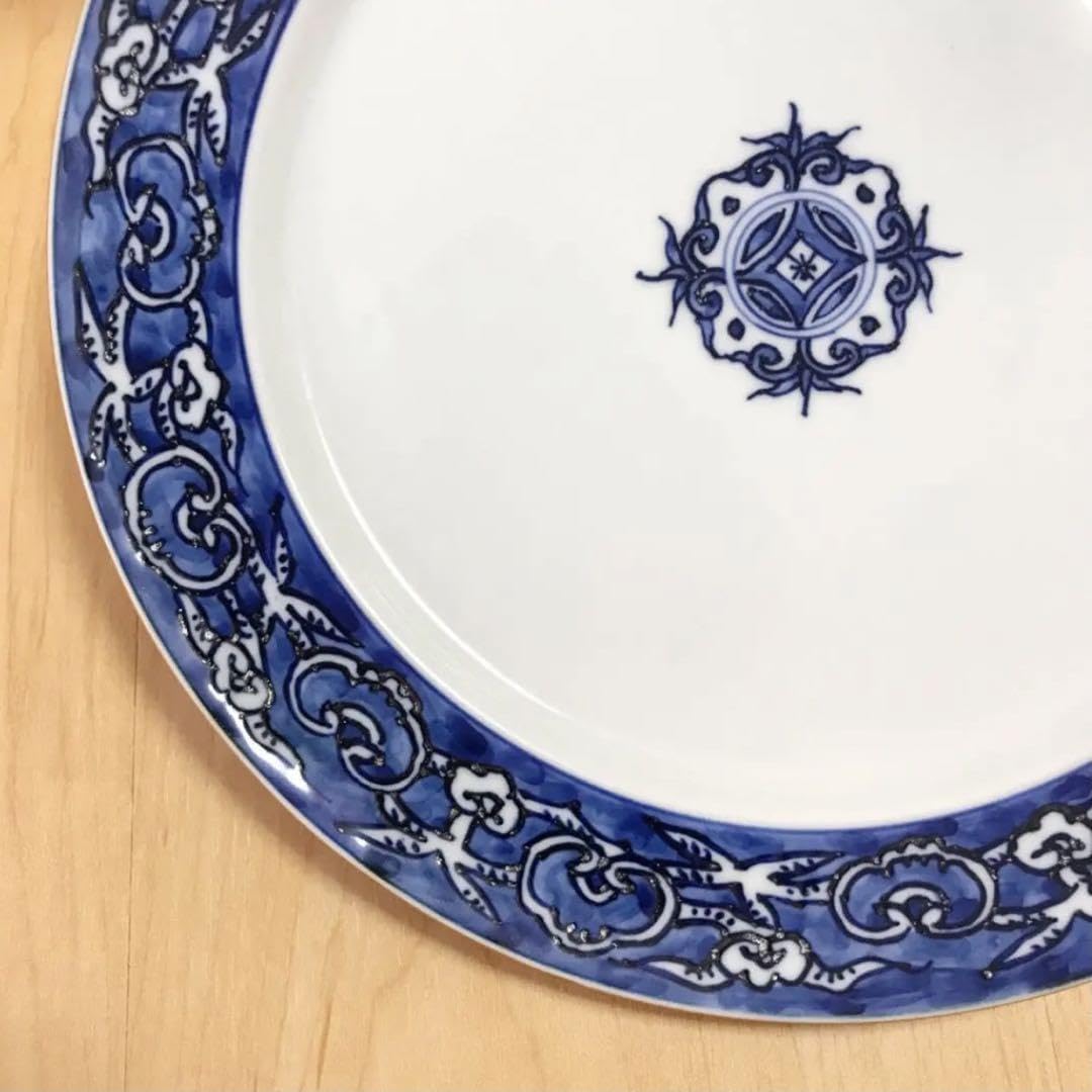 Amazon | 京焼 清水焼 助田 博峰作 染付地濃霊芝文 8号 平皿中皿 皿